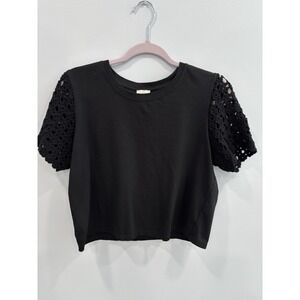 Joie Black Crochet Sleeve Crop Top Small Short Sleeve Cotton Boho Coquette